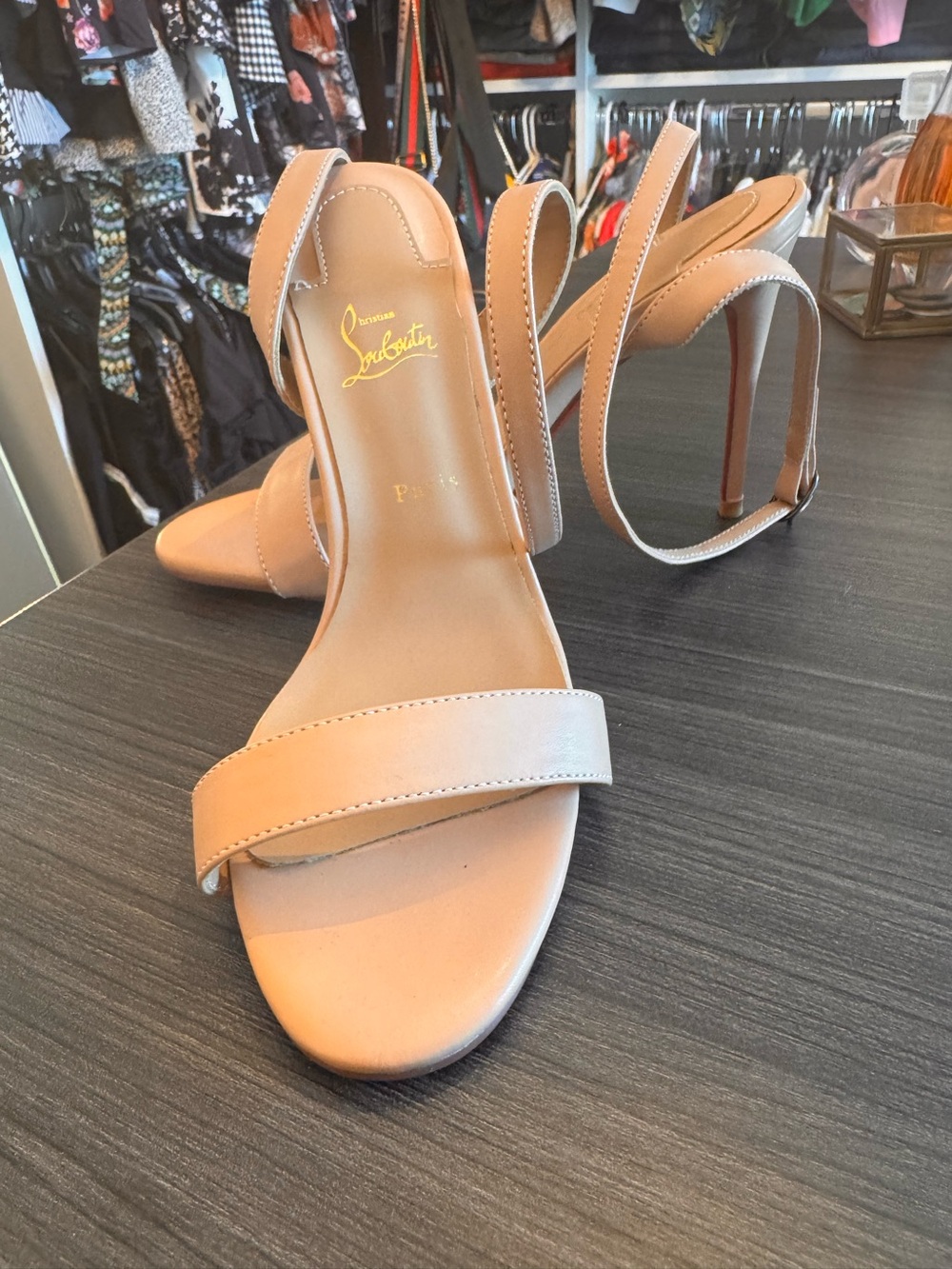 NEW! Christian Louboutin Beige Leather Open-Toe Slingback Heels